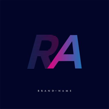 İlk harf logosu RA renkli mavi ve morumsu çizgili bileşim, Vector logo şablonu elemanları şirketiniz veya şirket kimliğiniz için.