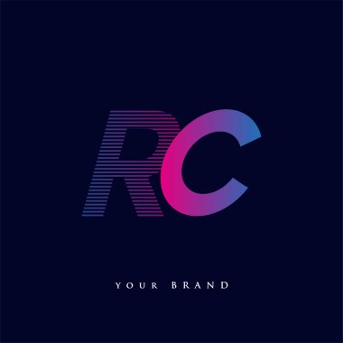 İlk harf logosu RC çizgili kompozisyona sahip mavi ve morumsu renkler, şirket veya şirket kimliğiniz için vektör logo şablonu elemanları.