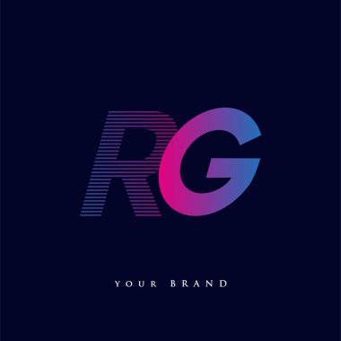 İlk harf logosu RG renkli mavi ve morumsu çizgili kompozisyon, Vector logo şablonu elemanları iş veya şirket kimliğiniz için.