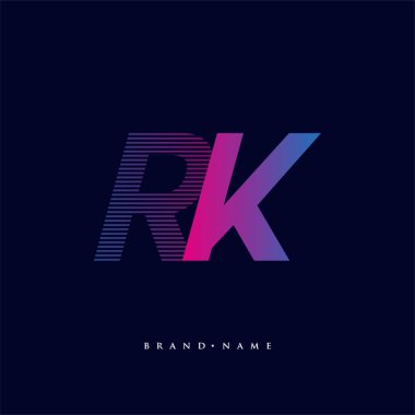 İlk harf logosu RK çizgili kompozisyona sahip mavi ve morumsu renkli RK logosu, şirketiniz veya şirket kimliğiniz için vektör logo şablonu unsurları.