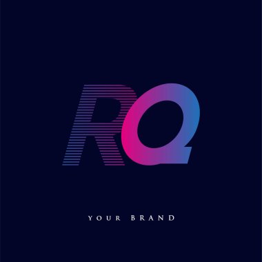 İlk harf logosu RQ çizgili kompozisyona sahip mavi ve morumsu renkler, şirket veya şirket kimliğiniz için vektör logo şablonu unsurları.