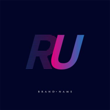 İlk harf logosu RU renkli mavi ve morumsu çizgili kompozisyon, Vector logo şablonu elemanları iş veya şirket kimliğiniz için.