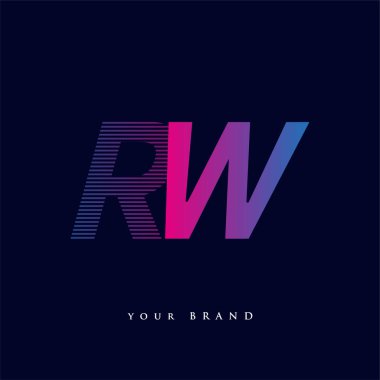 İlk harf logosu RW renkli mavi ve morumsu çizgili kompozisyon, şirket veya şirket kimliğiniz için vektör logo şablonu unsurları.