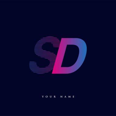 İlk harf logosu SD renkli mavi ve morumsu çizgili kompozisyon, Vector logo tasarım elemanları işletmeniz veya şirket kimliğiniz için.
