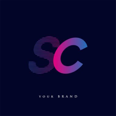 ilk harf logosu SC renkli mavi ve morumsu çizgili kompozisyon, Vector logo tasarım elemanları işletmeniz veya şirket kimliğiniz için.