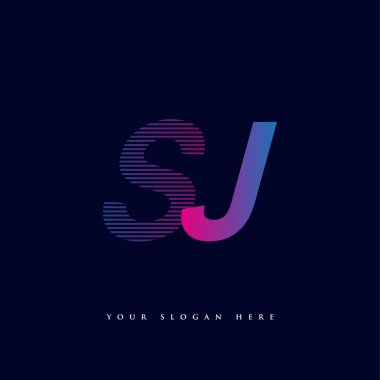 İlk harf logosu SJ çizgili kompozisyon ile mavi ve morumsu renklendirilmiş, şirketiniz veya şirket kimliğiniz için vektör logo şablonu unsurları tasarladı.