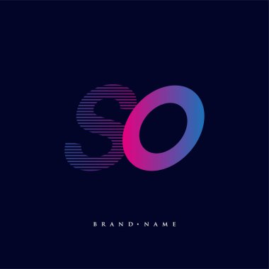 İlk harf logosu. Çizgili kompozisyona sahip mavi ve morumsu. İşiniz veya şirket kimliğiniz için vektör logosu şablonu unsurları..