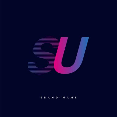 İlk harf logosu SU renkli mavi ve morumsu çizgili kompozisyon, şirket veya şirket kimliğiniz için vektör logo şablonu unsurları.