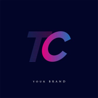İlk harf logosu TC çizgili kompozisyonu olan mavi ve morumsu TC, şirketiniz veya şirket kimliğiniz için vektör logo şablonu unsurları.