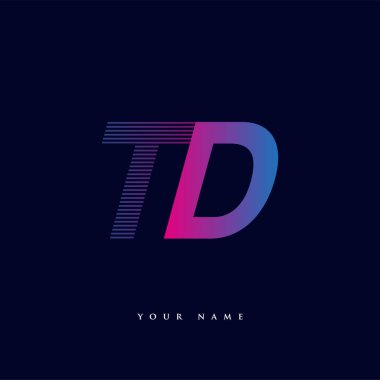 İlk harf logosu TD renkli mavi ve morumsu çizgili bileşim, Vector logo tasarım şablonu elemanları iş veya şirket kimliğiniz için.