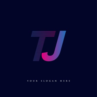 İlk harf logosu TJ çizgili kompozisyon ile mavi ve morumsu renklendirilmiş, şirketiniz veya şirket kimliğiniz için vektör logo şablonu unsurları.