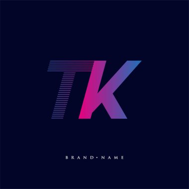 İlk harf logosu TK renklendirilmiş mavi ve morumsu çizgili, Vector logo tasarım şablonu elemanları işletmeniz veya şirket kimliğiniz için.