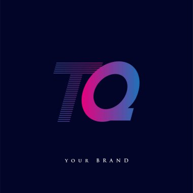 İlk harf logosu TQ çizgili kompozisyonu olan mavi ve morumsu mavi renkli, şirket kimliğiniz için vektör logo şablonu unsurları.