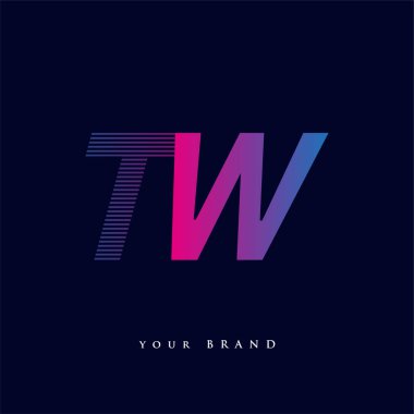 İlk harf logosu TW renkli mavi ve morumsu çizgili kompozisyon, Vector logo tasarım şablonu elemanları iş veya şirket kimliğiniz için.