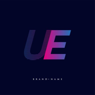 İlk harf logosu UE renklendirilmiş mavi ve morumsu çizgili bileşim, Vector logo tasarım şablonu elemanları iş veya şirket kimliğiniz için.