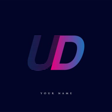 İlk harf logosu UD renkli mavi ve morumsu çizgili kompozisyon, şirket veya şirket kimliğiniz için vektör logo şablonu unsurları.