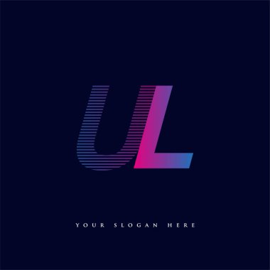 İlk harf logosu UL renkli mavi ve morumsu çizgili kompozisyon, şirket veya şirket kimliğiniz için vektör logo tasarım şablonu unsurları.