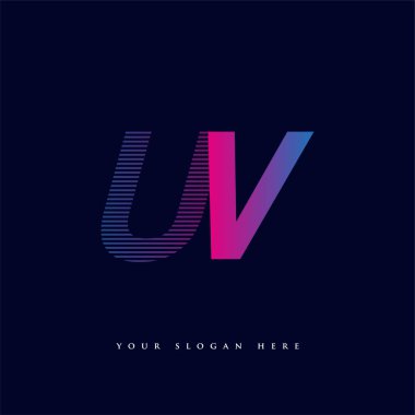 İlk harf logosu UV renkli mavi ve morumsu çizgili kompozisyon, şirket veya şirket kimliğiniz için vektör logo tasarım şablonu unsurları.