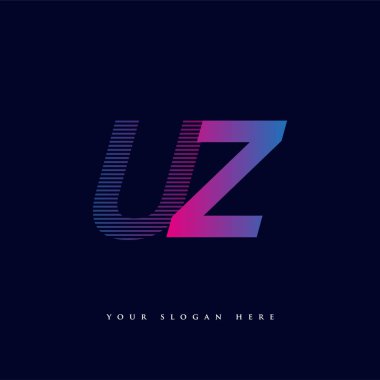 İlk harf logosu UZ renkli mavi ve morumsu çizgili bileşim, Vector logo tasarım şablonu elemanları iş veya şirket kimliğiniz için.