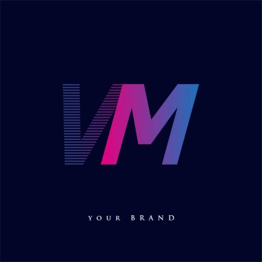 İlk harf logosu VM renkli mavi ve morumsu çizgili kompozisyon, Vector logo tasarım şablonu elemanları iş veya şirket kimliğiniz için.