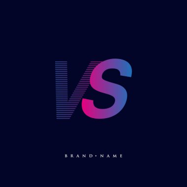 İlk harf VS logosu çizgili kompozisyonu olan mavi ve morumsu mavi renkli, şirket veya şirket kimliğiniz için vektör logo şablonu unsurları.