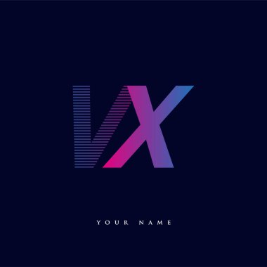 İlk harf logosu VX renkli mavi ve morumsu çizgili kompozisyon, Vector logo tasarım şablonu elemanları iş veya şirket kimliğiniz için.