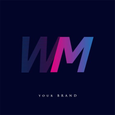 İlk harf logosu WM renklendirilmiş mavi ve morumsu çizgili bileşim, şirket veya şirket kimliğiniz için vektör logo şablonu unsurları.