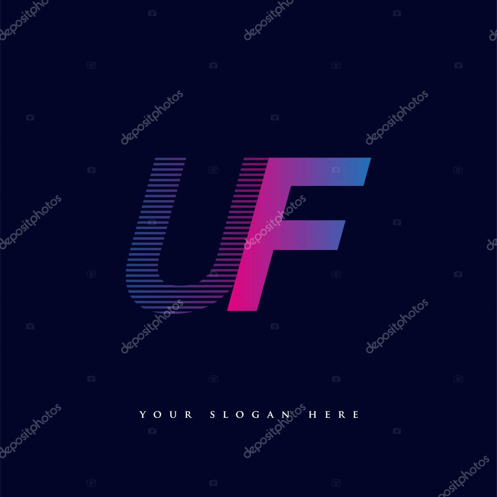 Initial letter logo UF colored blue and magenta with striped composition, Vector logo design template elements for your business or company identity.
