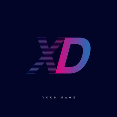 İlk harf logosu XD renkli mavi ve morumsu çizgili bileşim, Vector logo şablonu elemanları iş veya şirket kimliğiniz için.