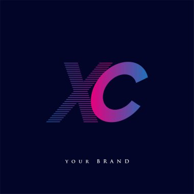 İlk harf logosu XC çizgili kompozisyona sahip mavi ve morumsu renkli, şirket veya şirket kimliğiniz için vektör logosu şablon elemanları.