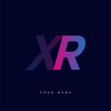 İlk harf logosu XR renkli mavi ve morumsu çizgili kompozisyon, Vector logo tasarım şablonu elemanları iş veya şirket kimliğiniz için.