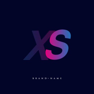 İlk harf logosu XS çizgili kompozisyonu olan mavi ve morumsu renkli XS, şirketiniz veya şirket kimliğiniz için vektör logo tasarım şablonu unsurları.