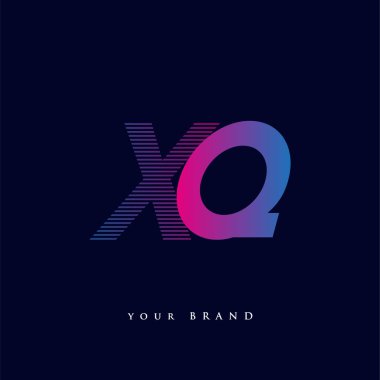 İlk harf logosu XQ çizgili kompozisyonu olan mavi ve morumsu renkli XQ, şirketiniz veya şirket kimliğiniz için vektör logo şablonu unsurları.