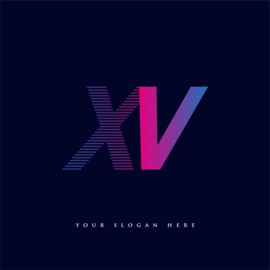 İlk harf logosu XV renkli mavi ve morumsu çizgili kompozisyon, Vector logo şablonu elemanları iş veya şirket kimliğiniz için.