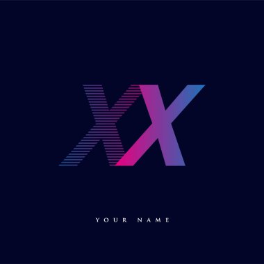 İlk harf logosu XX renkli mavi ve morumsu çizgili kompozisyon, Vector logo şablonu elemanları iş veya şirket kimliğiniz için.