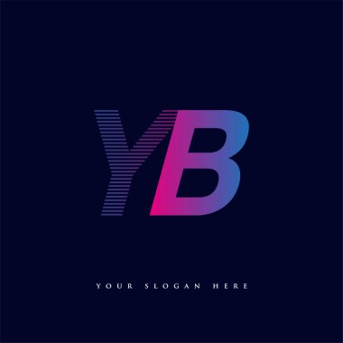 İlk harf logosu YB çizgili kompozisyon ile mavi ve morumsu renklendirilmiş, şirketiniz veya şirket kimliğiniz için vektör logo şablonu unsurları.
