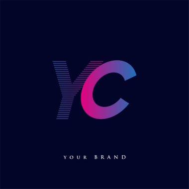 İlk harf logosu YC çizgili kompozisyon ile mavi ve morumsu renklendirilmiş, şirketiniz veya şirket kimliğiniz için vektör logo şablonu unsurları.