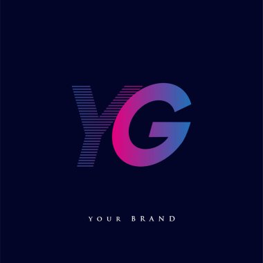 İlk harf logosu çizgili kompozisyona sahip mavi ve mor renkli YG logosu, şirketiniz veya şirket kimliğiniz için vektör logo şablonu unsurları.