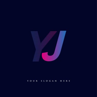 İlk harf logosu YJ çizgili kompozisyon ile mavi ve morumsu renklendirilmiş, şirketiniz veya şirket kimliğiniz için vektör logo şablonu unsurları tasarladı.