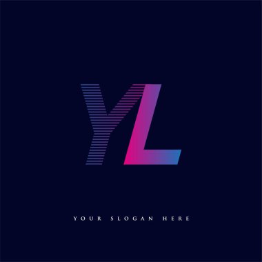 İlk harf logosu YL renkli mavi ve morumsu çizgili kompozisyon, şirket veya şirket kimliğiniz için vektör logo şablonu unsurları.