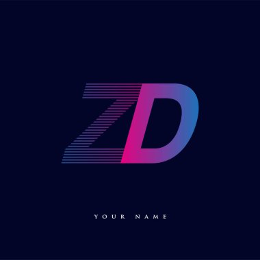 İlk harf logosu ZD çizgili kompozisyona sahip mavi ve morumsu renklendirilmiş, şirketiniz veya şirket kimliğiniz için vektör logo şablonu unsurları..