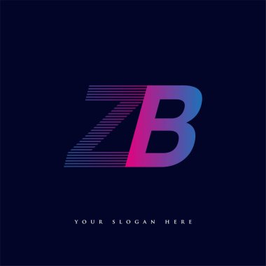 İlk harf logosu ZB çizgili kompozisyonu olan mavi ve morumsu renkte mavi logo, şirket veya şirket kimliğiniz için vektör logo şablonu unsurları.