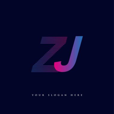 İlk harf logosu ZJ çizgili kompozisyona sahip mavi ve morumsu renklendirilmiş, şirket veya şirket kimliğiniz için vektör logosu şablon elemanları.