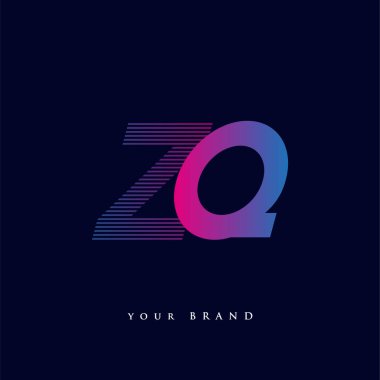 İlk harf logosu ZQ çizgili kompozisyonu olan mavi ve morumsu mavi renkli, şirket veya şirket kimliğiniz için vektör logo şablonu unsurları.
