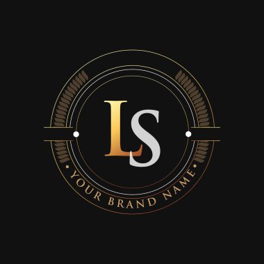 Pul ve daire nesnesi içeren ilk harf LS altın ve beyaz logosu, şirket kimliğiniz veya şirket kimliğiniz için vektör logosu şablon elemanları.