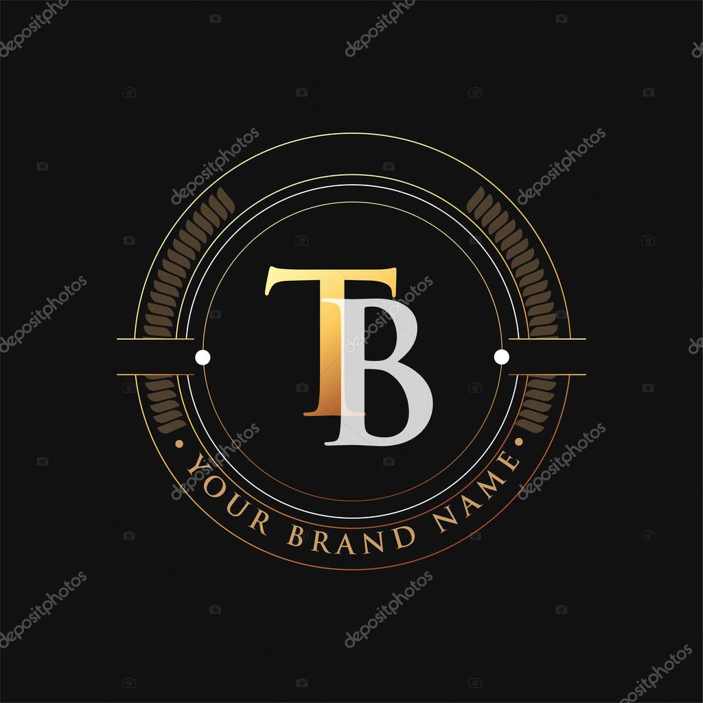 Initial letter logo TB gold and white color, with stamp and circle object, Vector logo design template elements for your business or company identity.