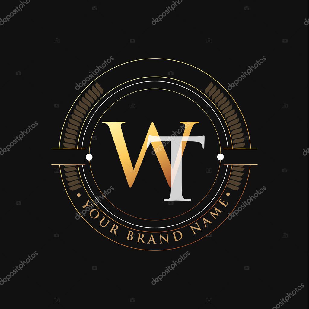 Initial Letter Logo Wt Gold And White Color With Stamp And Circle Object Vector Logo Design Template Elements For Your Business Or Company Identity Larastock