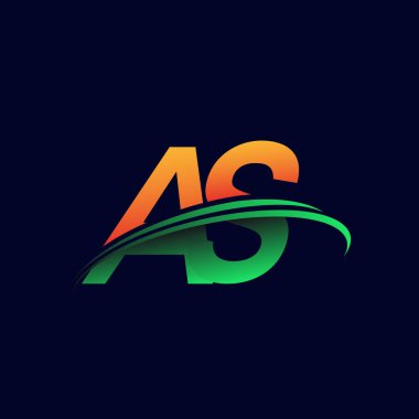 İlk logo AS şirketinin adı turuncu ve yeşil renklendirme, koyu arka planda izole edilmiş. iş ve şirket kimliği için vektör logosu.