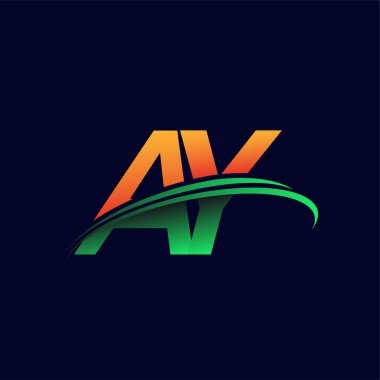 İlk logo AY şirketinin adı turuncu ve yeşil Swoosh tasarımı, koyu arka planda izole edilmiş. iş ve şirket kimliği için vektör logosu.