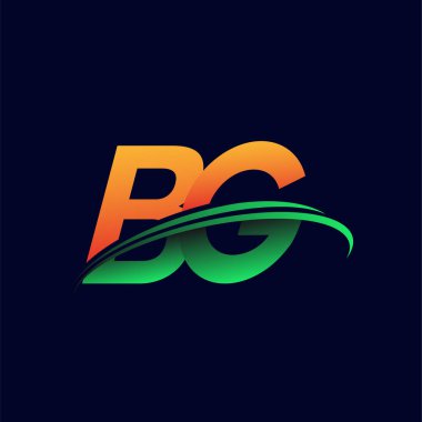 İlk logo BG şirketinin adı turuncu ve yeşil renkli, koyu arkaplanda izole edilmiş. iş ve şirket kimliği için vektör logosu.